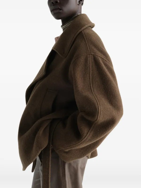 LEMAIRE Short Wrap Coat In Felted Wool And Alpaca Blend | Brown