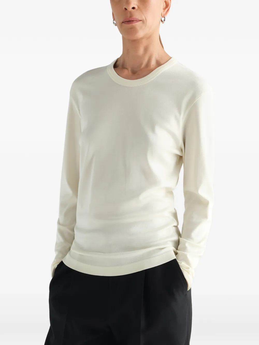 LEMAIRE Geribbelde jersey top met lange mouwen Beige