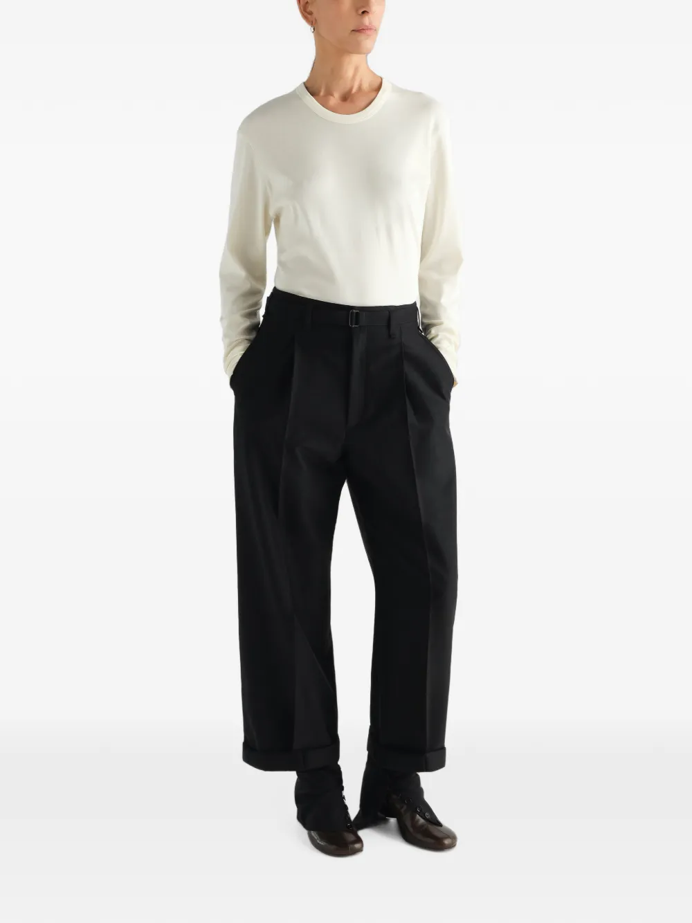 LEMAIRE Geribbelde jersey top met lange mouwen Beige