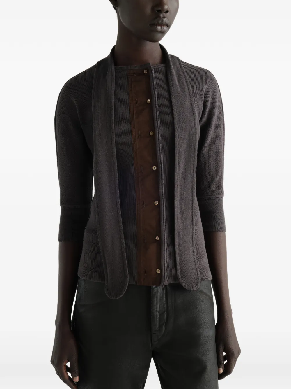 LEMAIRE Ascot T-shirt van linnen en katoenen geribbelde jersey Grijs