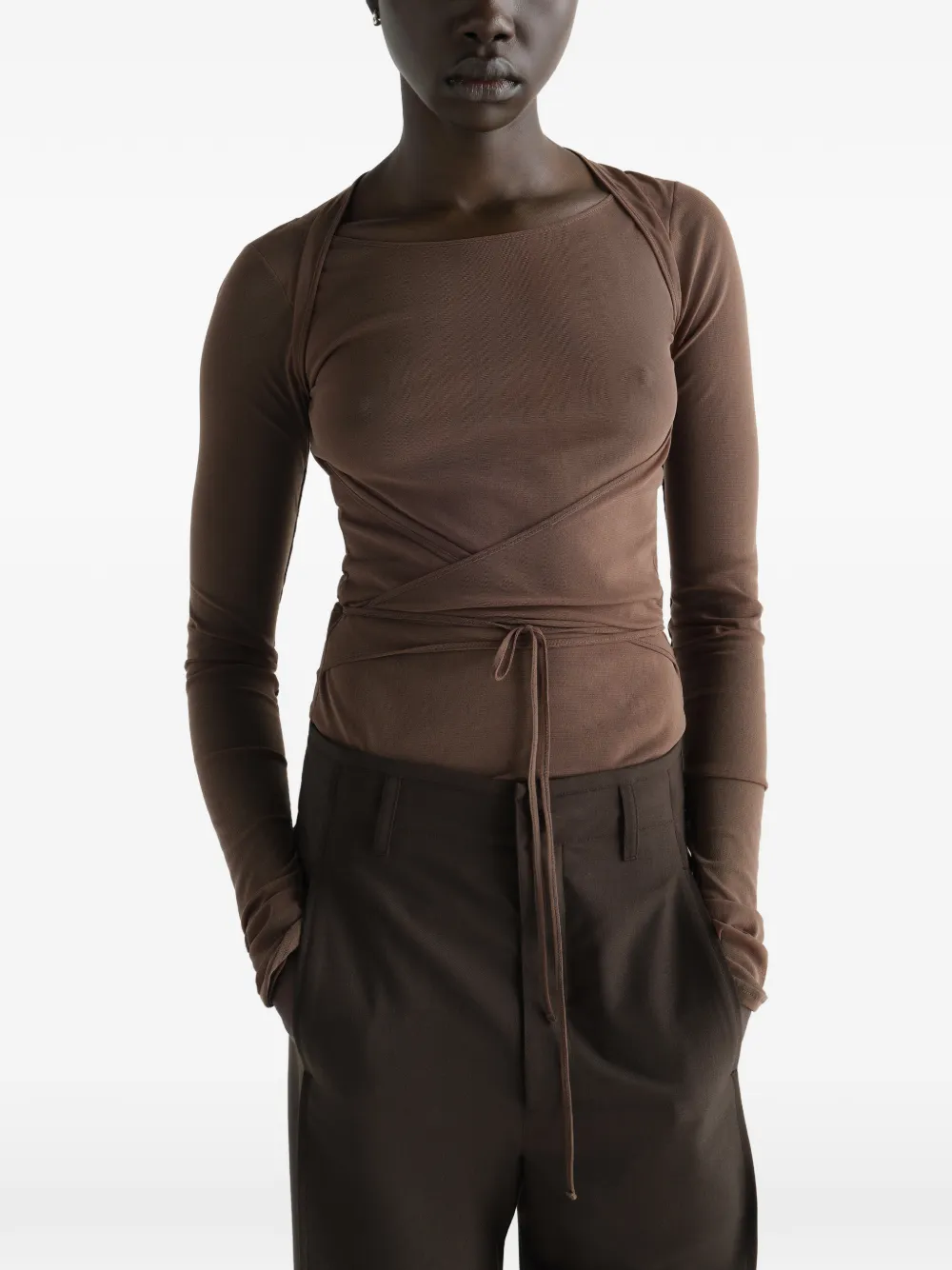 LEMAIRE Ballerina wikkeltop van mesh jersey Bruin