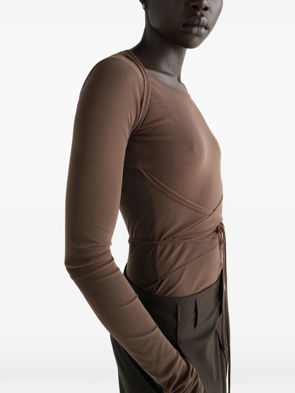LEMAIRE Ballerina wikkeltop van mesh jersey Bruin