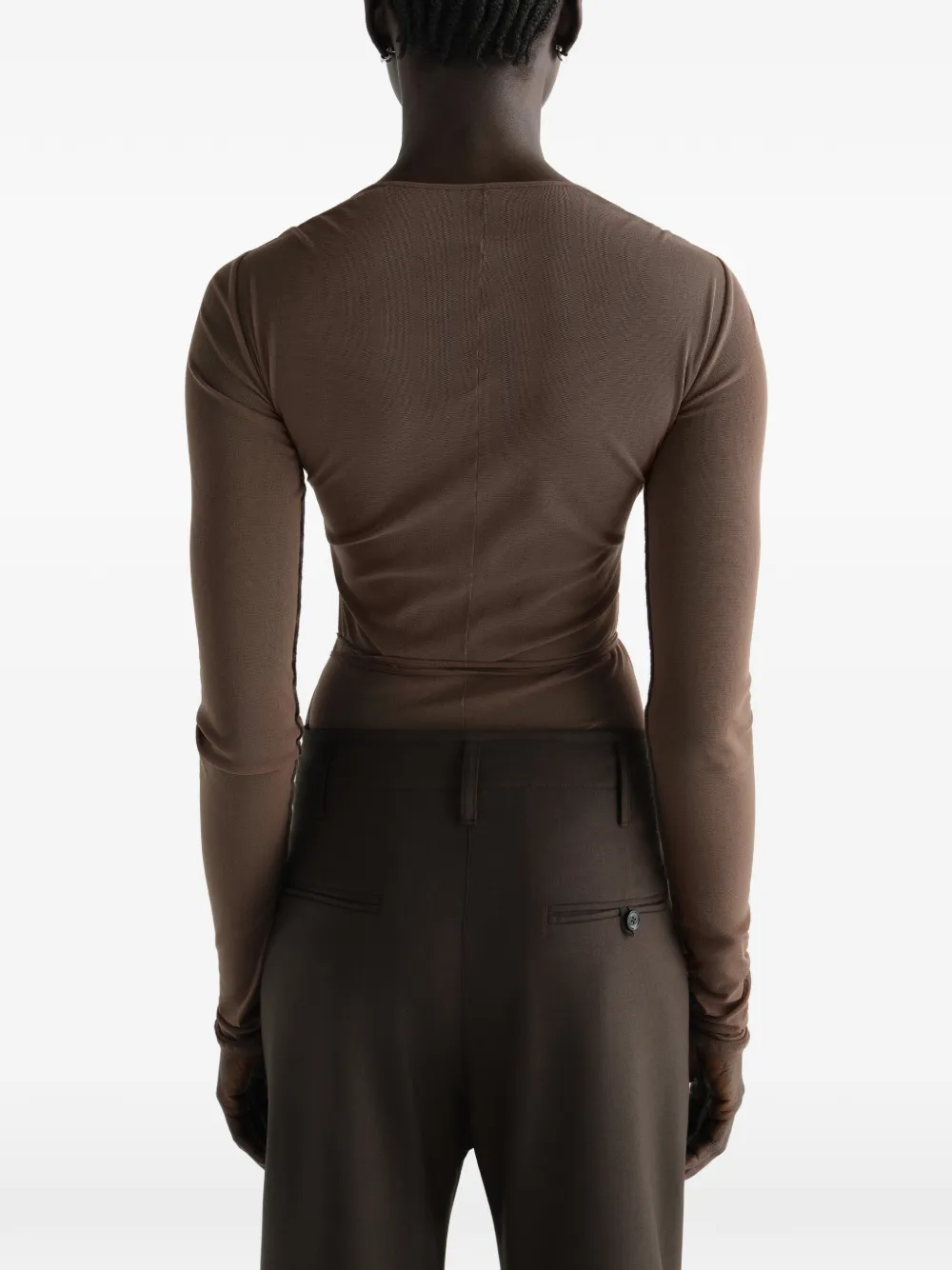 LEMAIRE Ballerina wikkeltop van mesh jersey Bruin