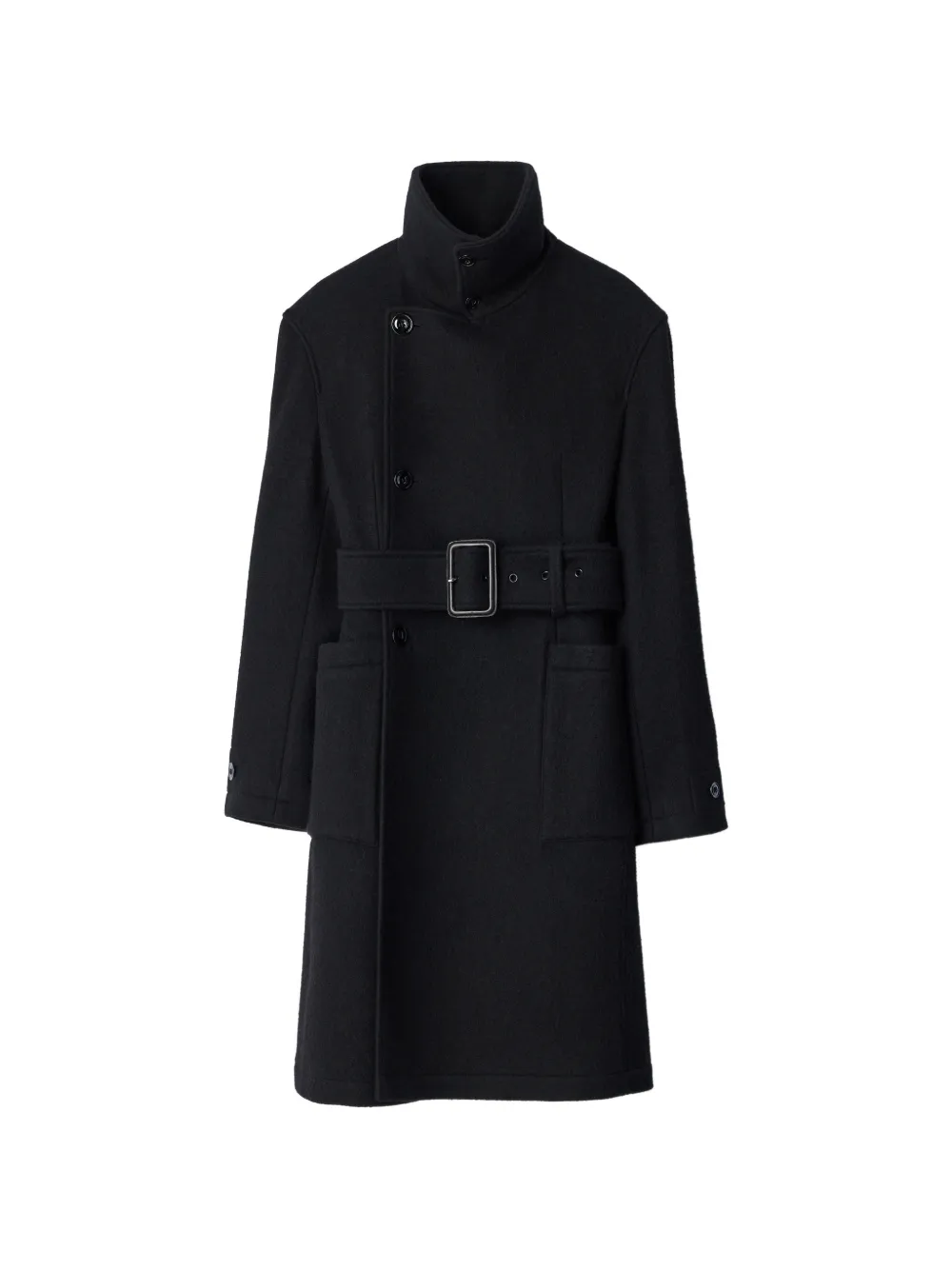 LEMAIRE fitted wrap coat in felted wool and alpaca blend - Schwarz