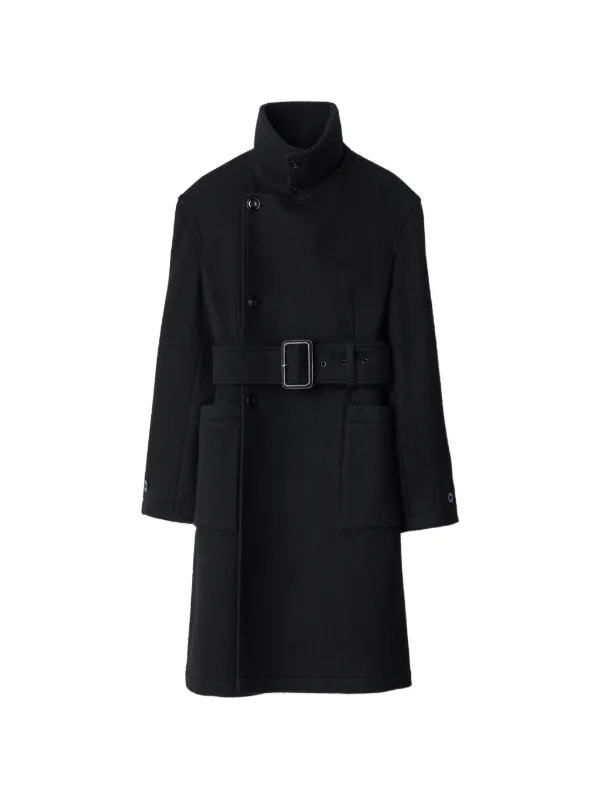 Lemaire Fitted Wrap Coat in Felted Wool and Alpaca Blend in Black