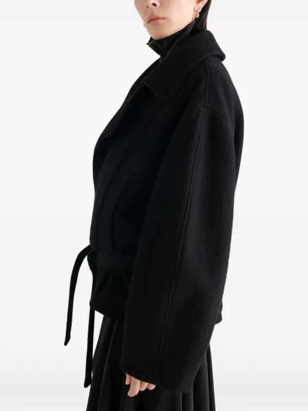 LEMAIRE Short Wrap Coat In Felted Wool Alpaca | Black | FARFETCH