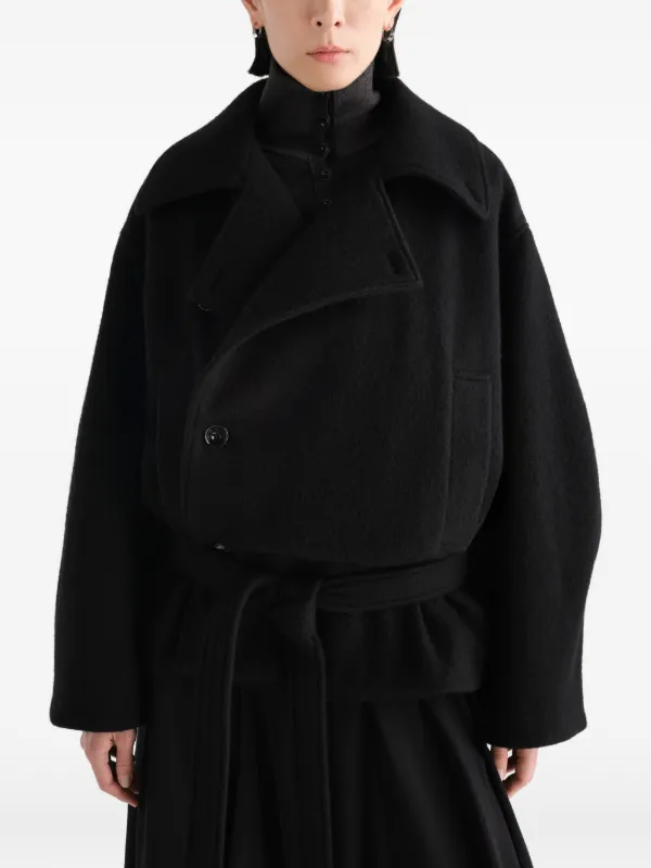 LEMAIRE Short Wrap Coat In Felted Wool Alpaca | Black | FARFETCH