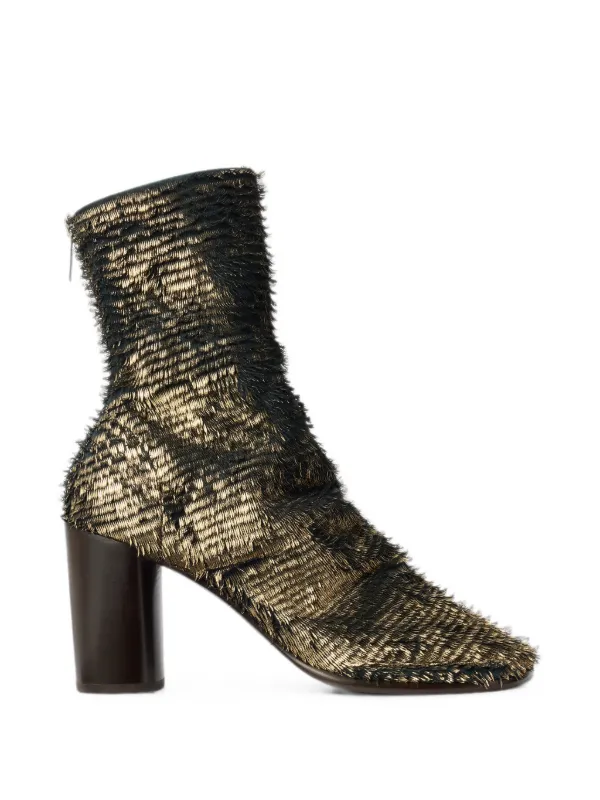 Lemaire 80 Mm Glove Heeled Ankle Boots in Laminated Textured Leather in Gold