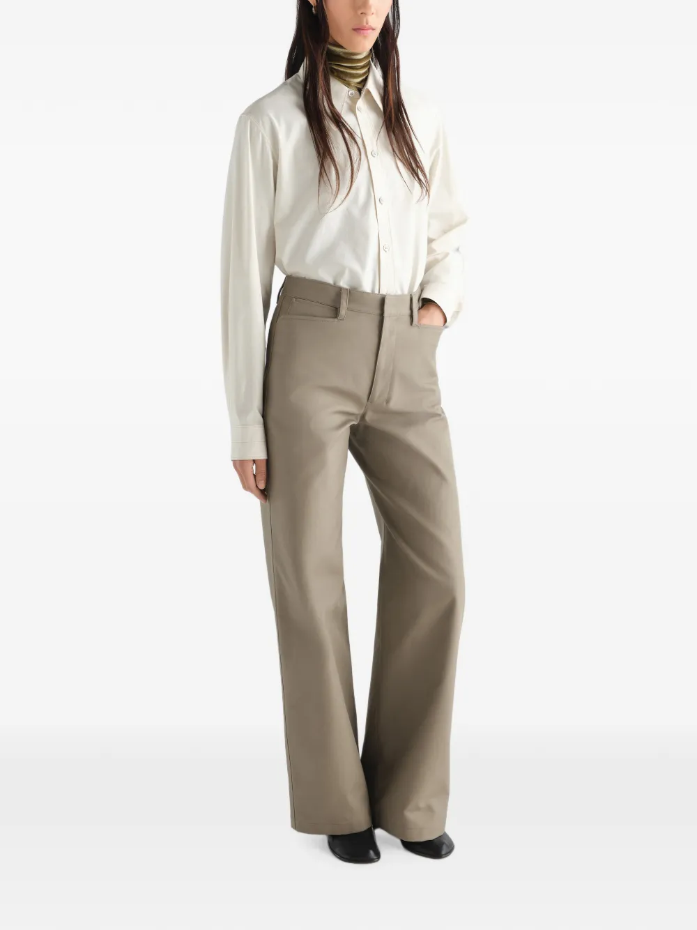 LEMAIRE Straight twill broek met katoenen print Beige