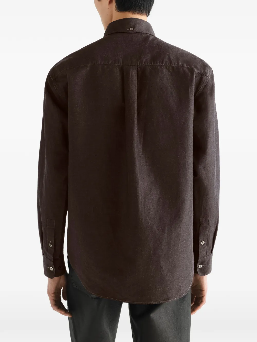 LEMAIRE Button-down overhemd van linnen en katoenen chambray Bruin