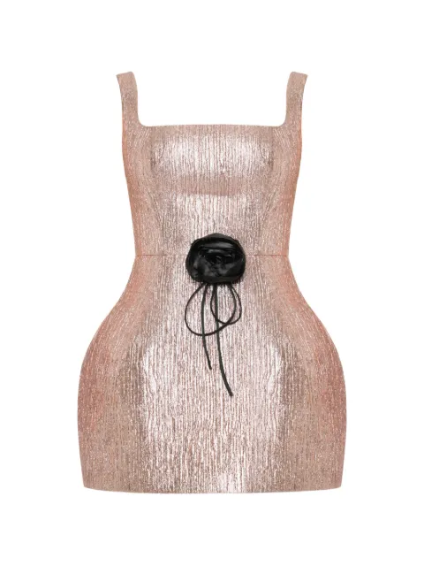 ANOUKI metallic-finish rose-appliqué mini dress