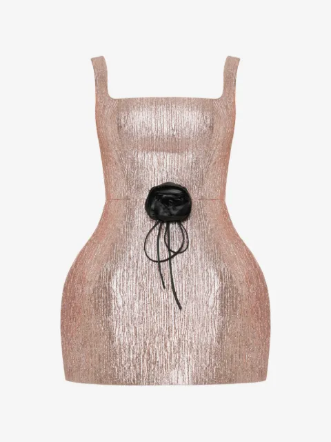 ANOUKI metallic-finish rose-appliqué mini dress