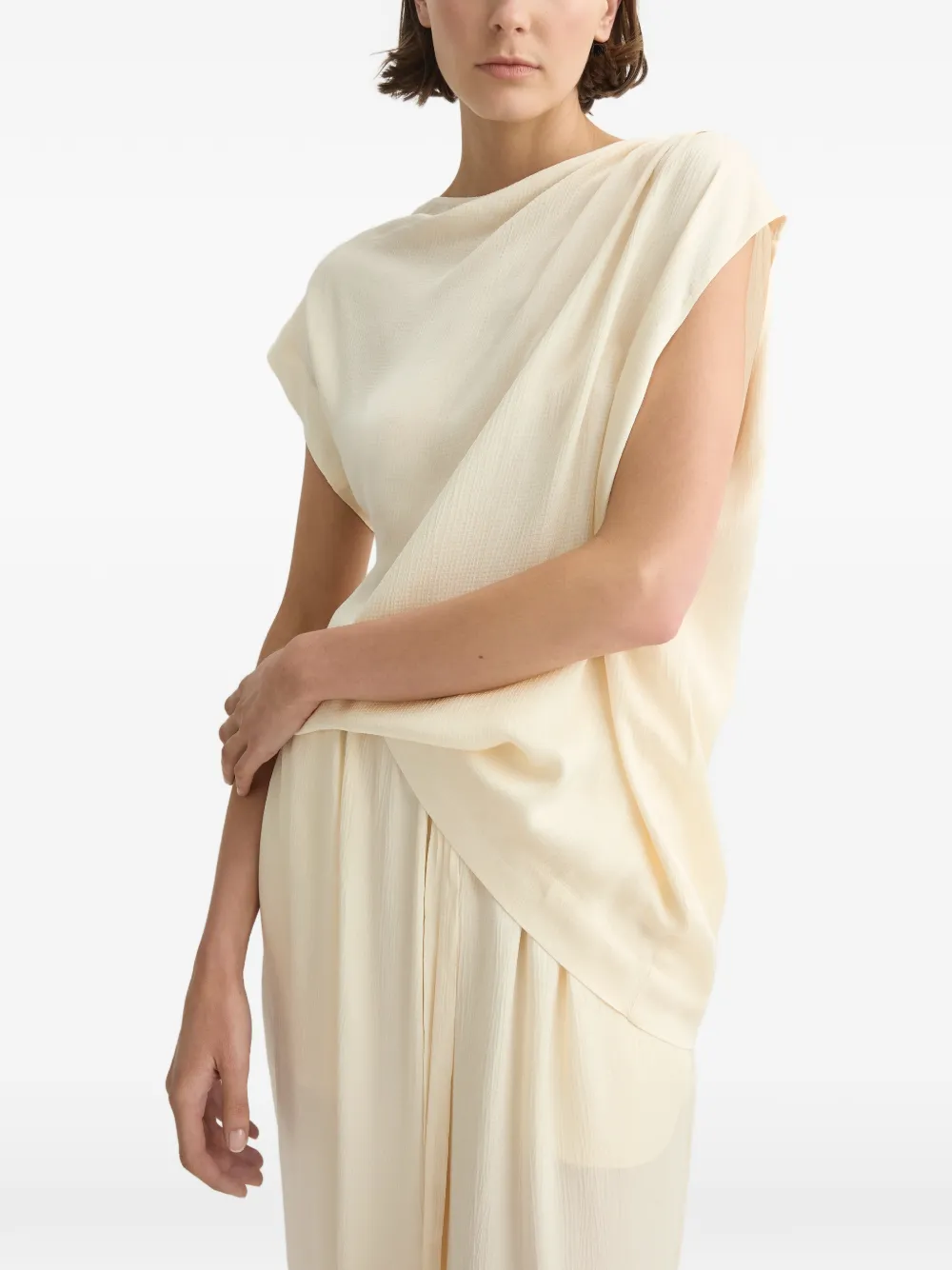 BONDI BORN Ardea gedrapeerde satijnen blouse Beige