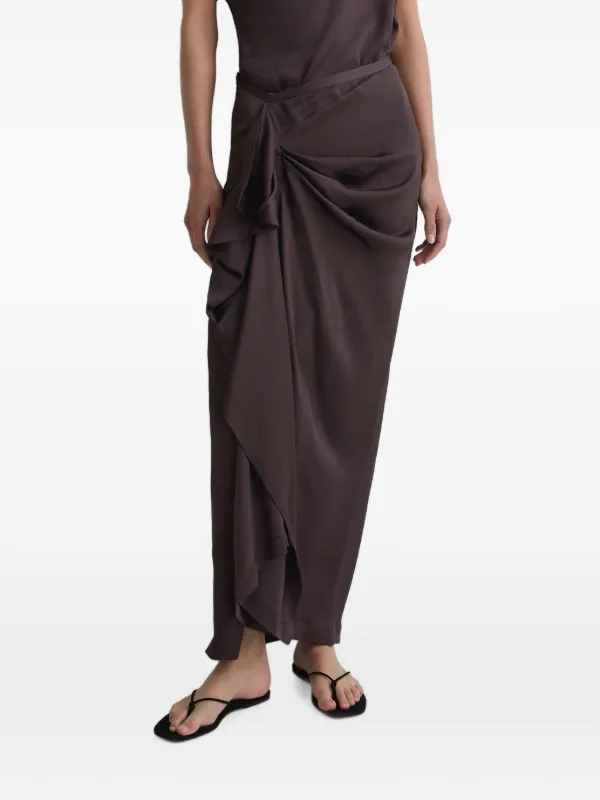 Bondi Born Ardea Draped Hammered-satin Maxi Skirt in Brown