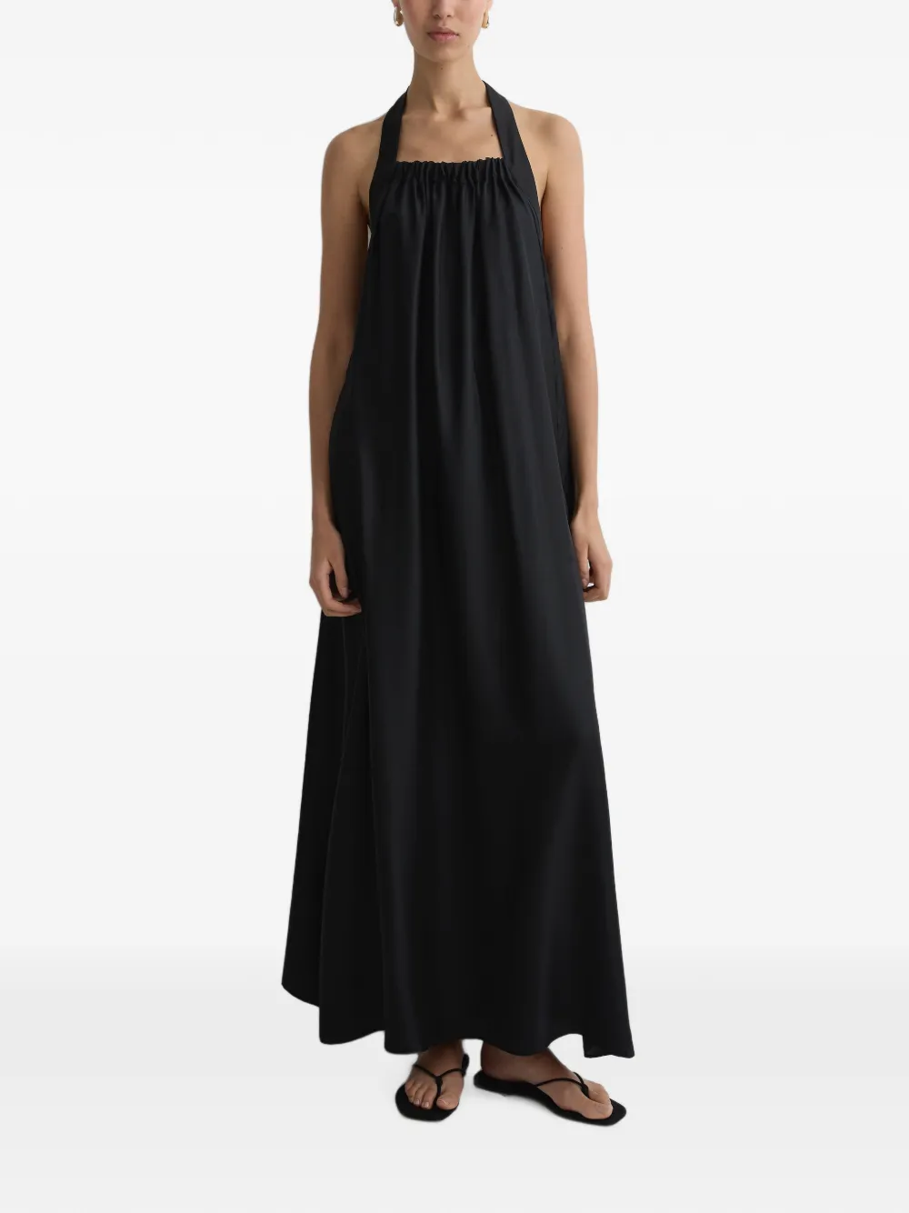 BONDI BORN Marfa Silk Halterneck Maxi Dress in Black, view 3