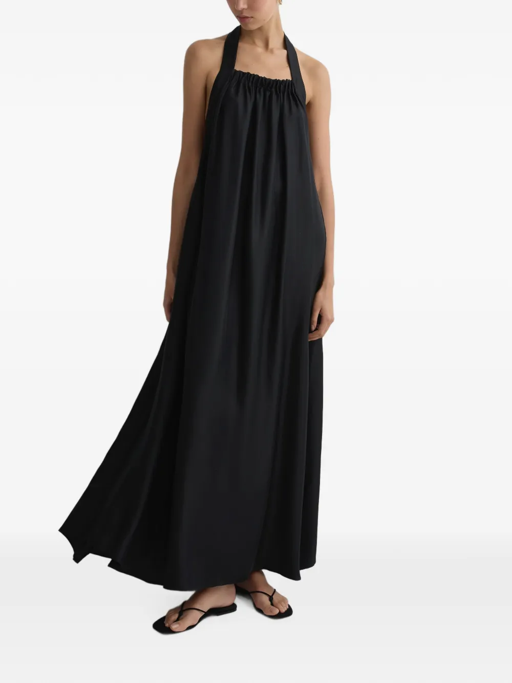 BONDI BORN Marfa Silk Halterneck Maxi Dress in Black, view 2