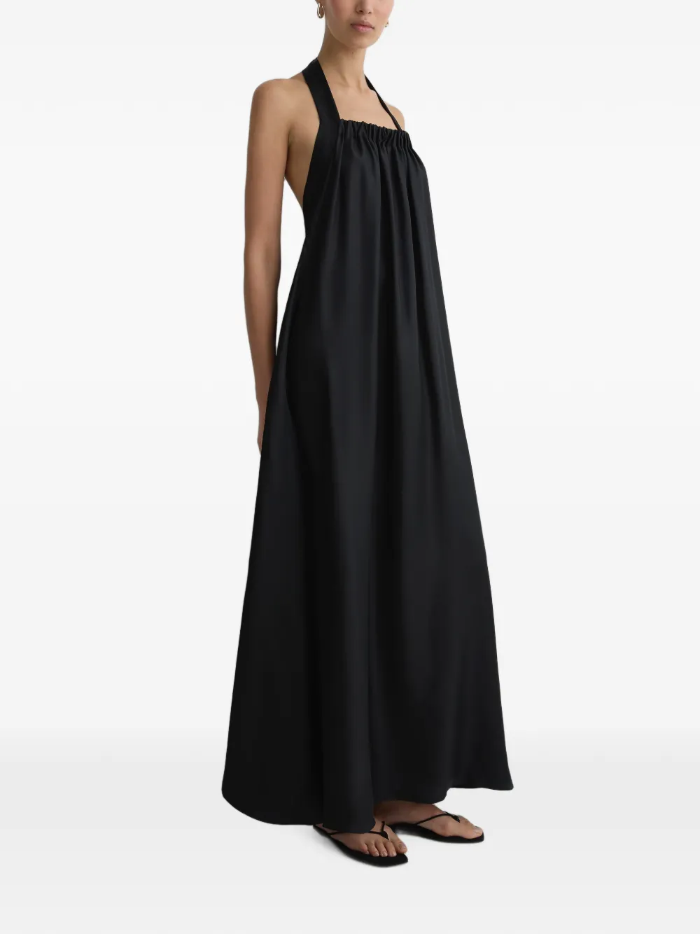 BONDI BORN Marfa Silk Halterneck Maxi Dress in Black, view 4