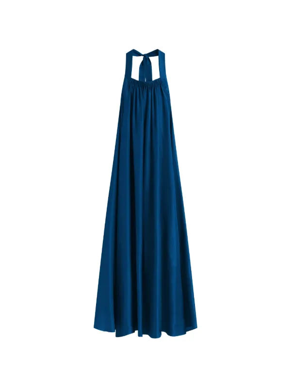 Bondi Born Marfa Silk Halterneck Maxi Dress in Blue