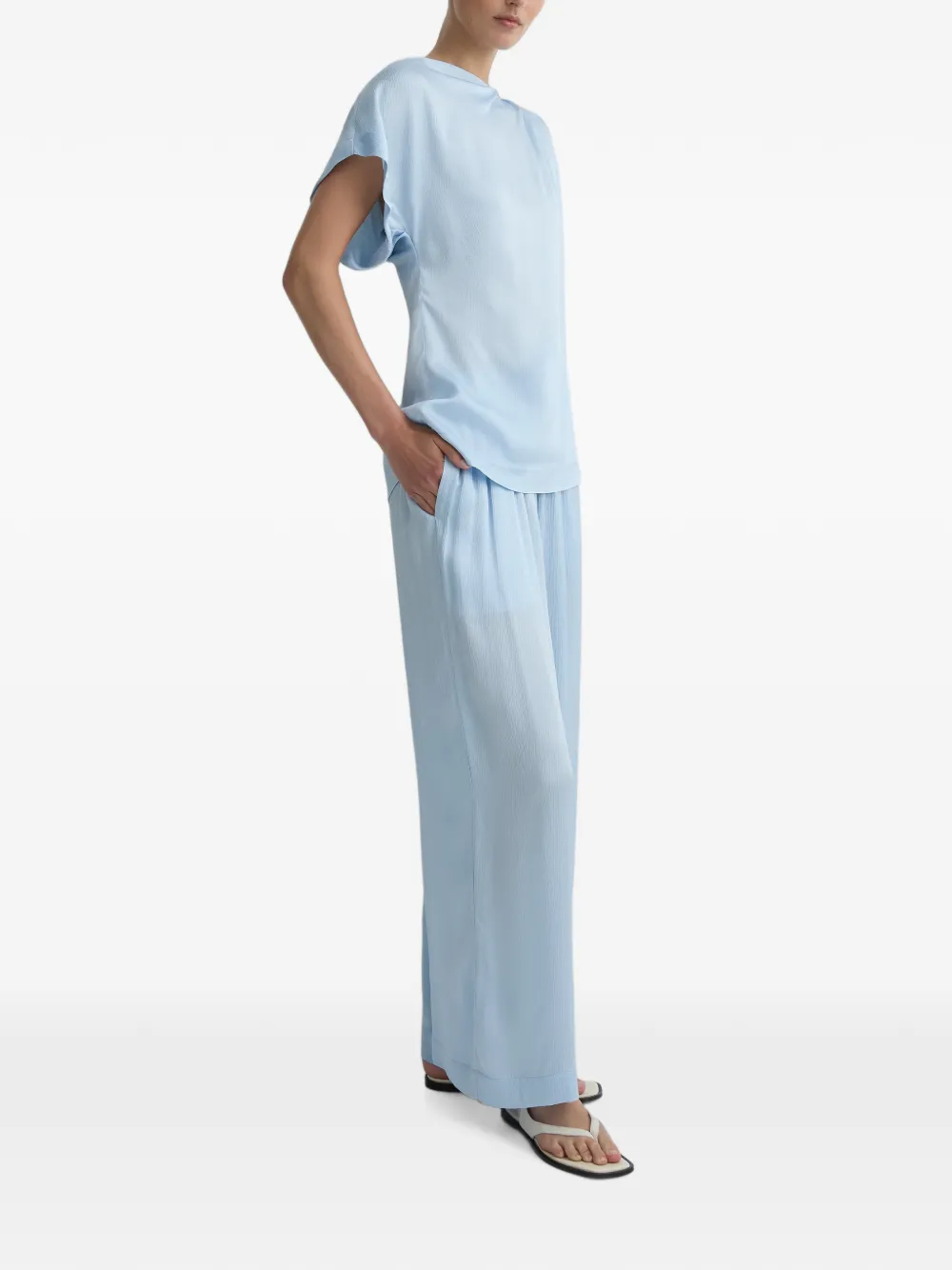 BONDI BORN Ardea Draped Shoulder Top in Blue, view 4