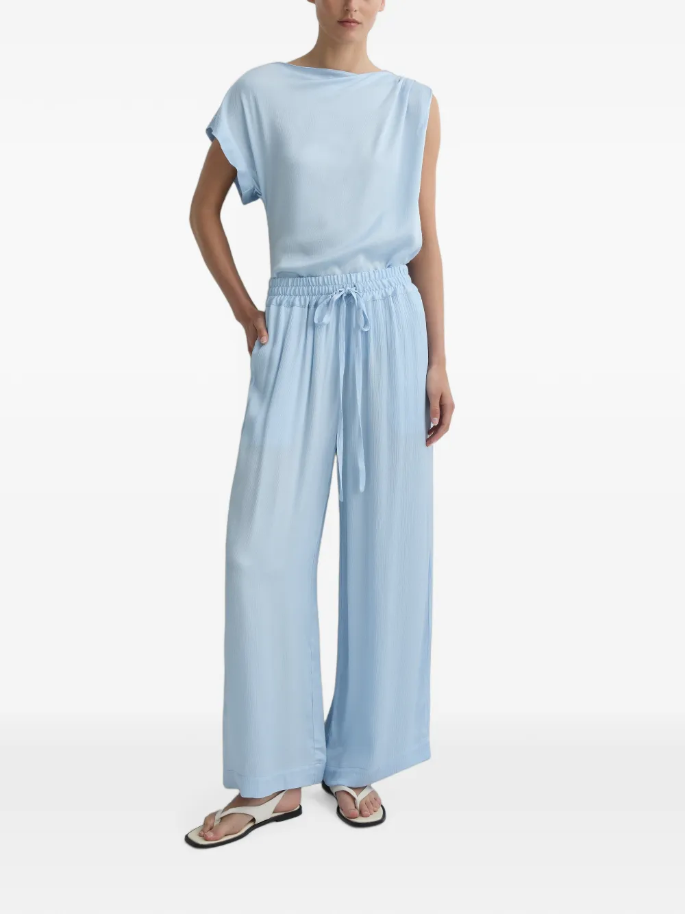 BONDI BORN Ardea Draped Shoulder Top in Blue, view 3