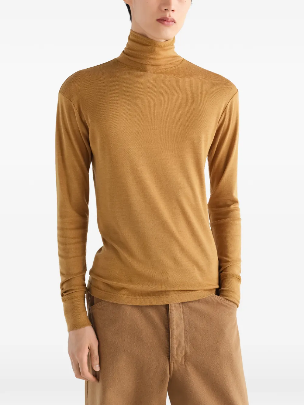 LEMAIRE Top van wol en zijden jersey met opstaande kraag Beige