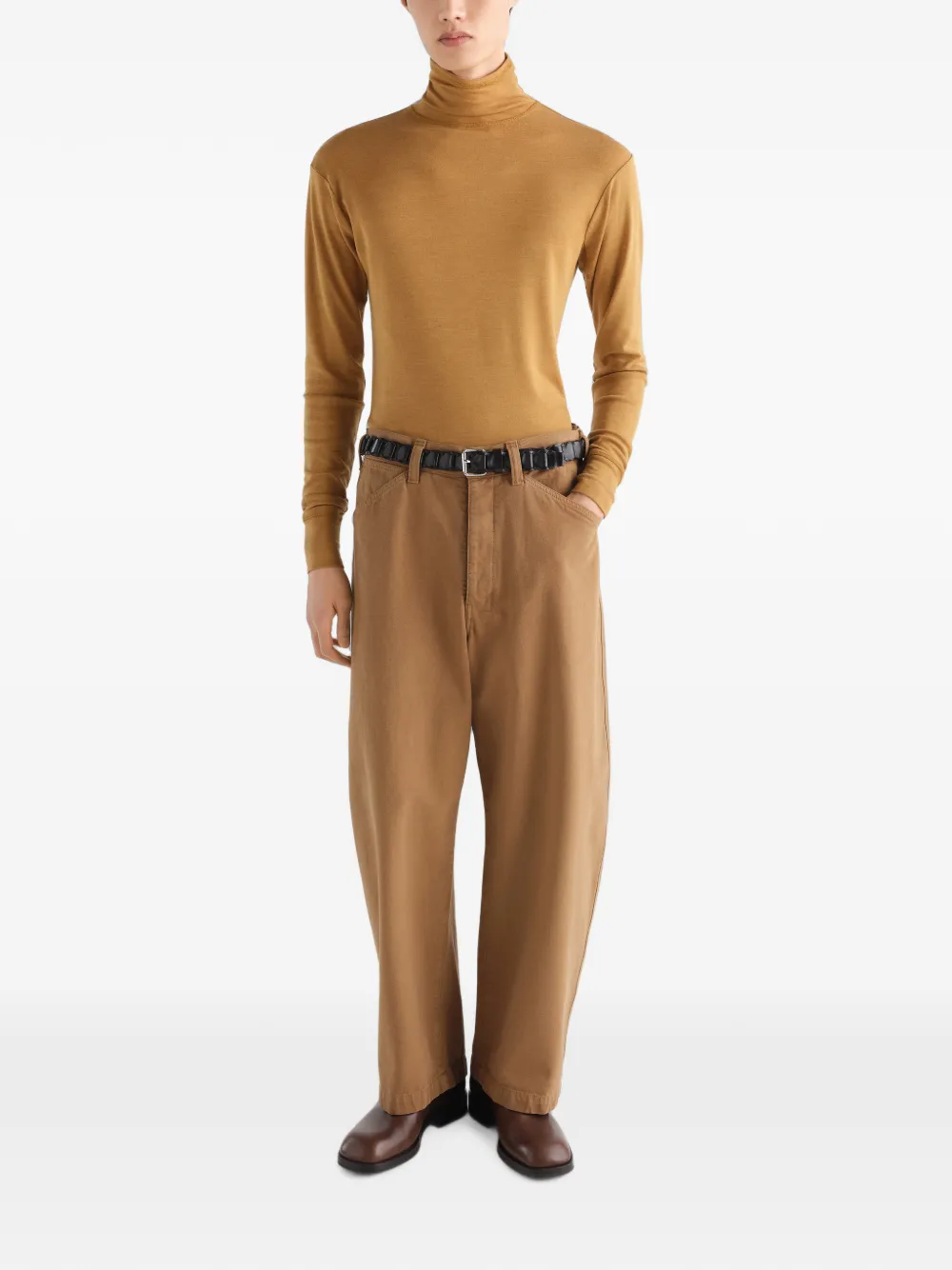 LEMAIRE Top van wol en zijden jersey met opstaande kraag Beige