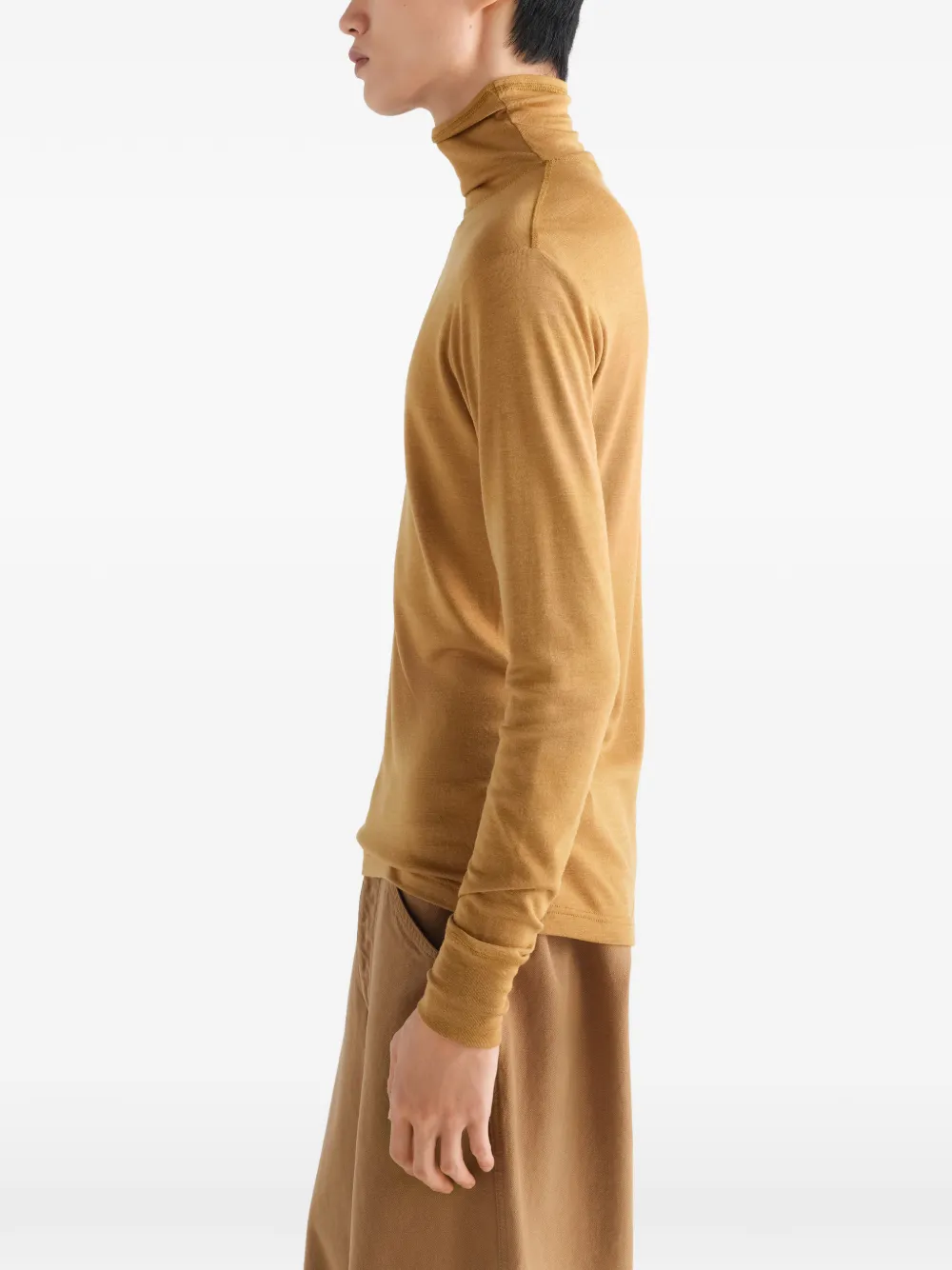 LEMAIRE Top van wol en zijden jersey met opstaande kraag Beige