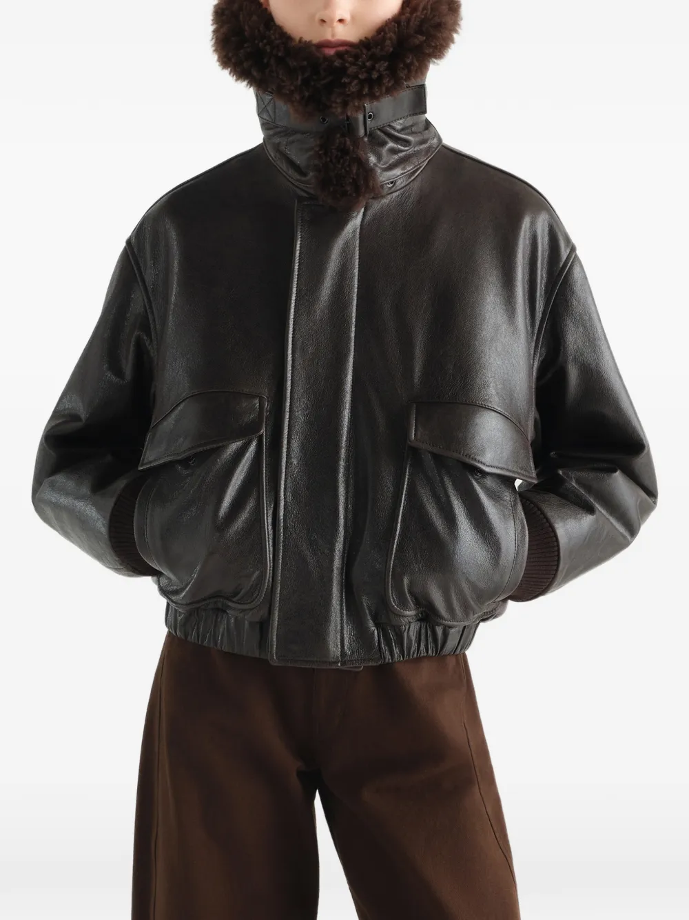 LEMAIRE Blouse van glanzend leer Bruin