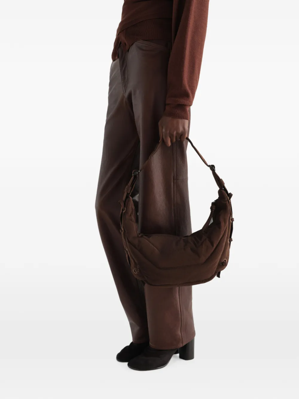 LEMAIRE Kleine Soft Game nylon canvas tas Bruin