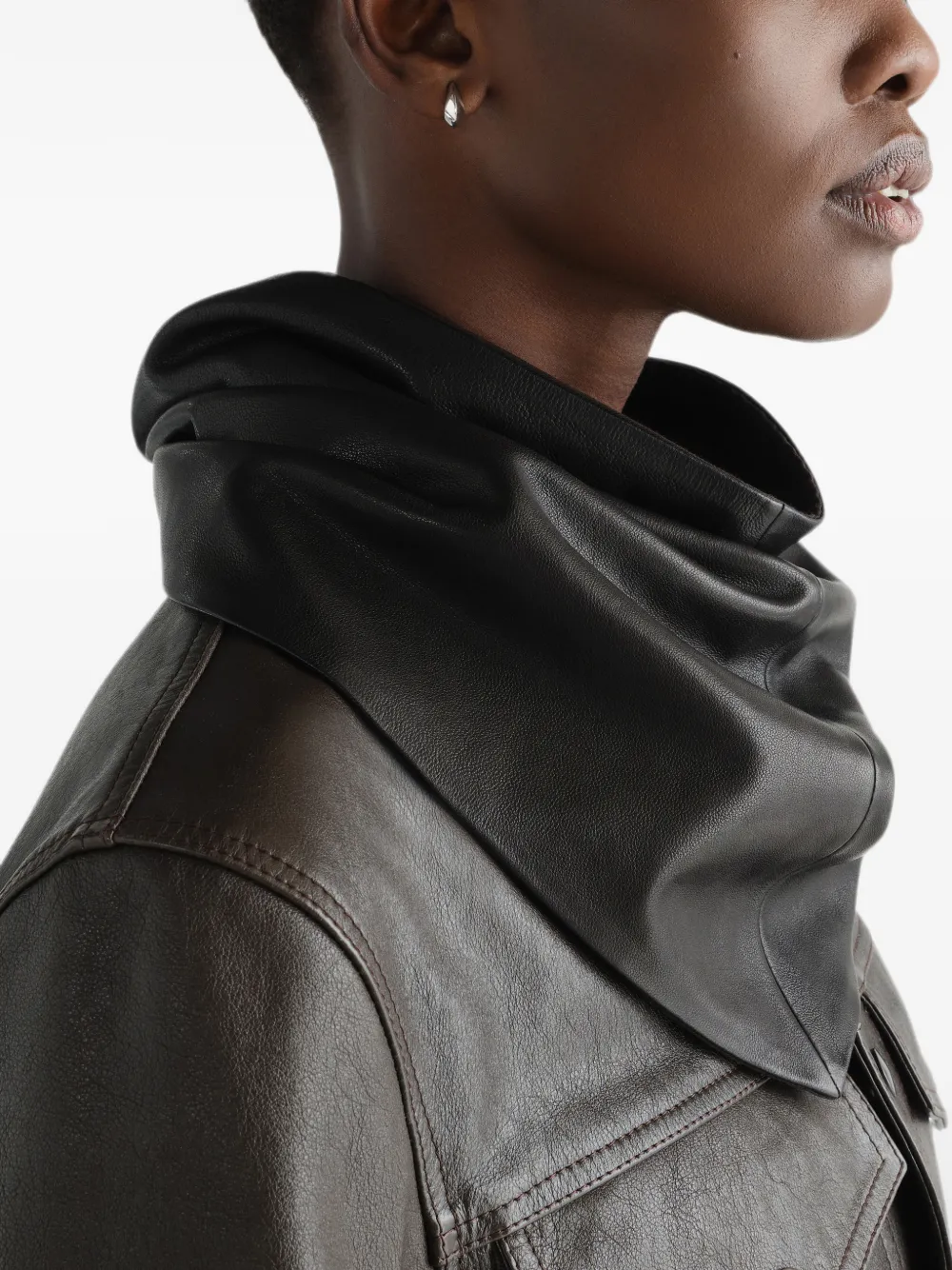 LEMAIRE Large Leather Triangle Scarf in Black, view 3