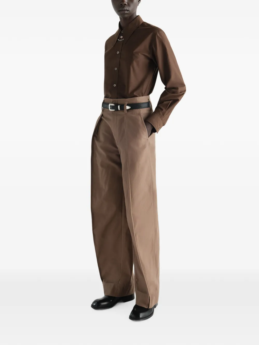 LEMAIRE Blouse met puntige kraag van katoenen-zijdeblend Bruin
