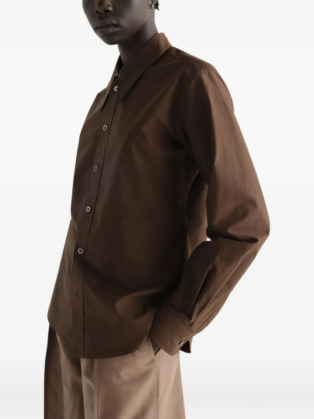 LEMAIRE Blouse met puntige kraag van katoenen-zijdeblend Bruin