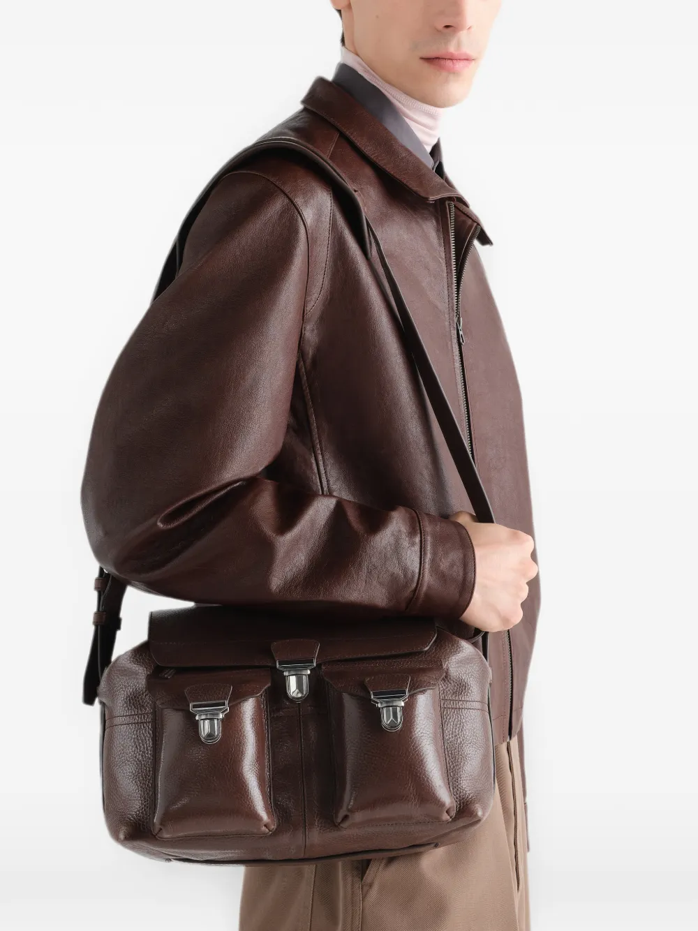 LEMAIRE Medium Gear leren tas Bruin