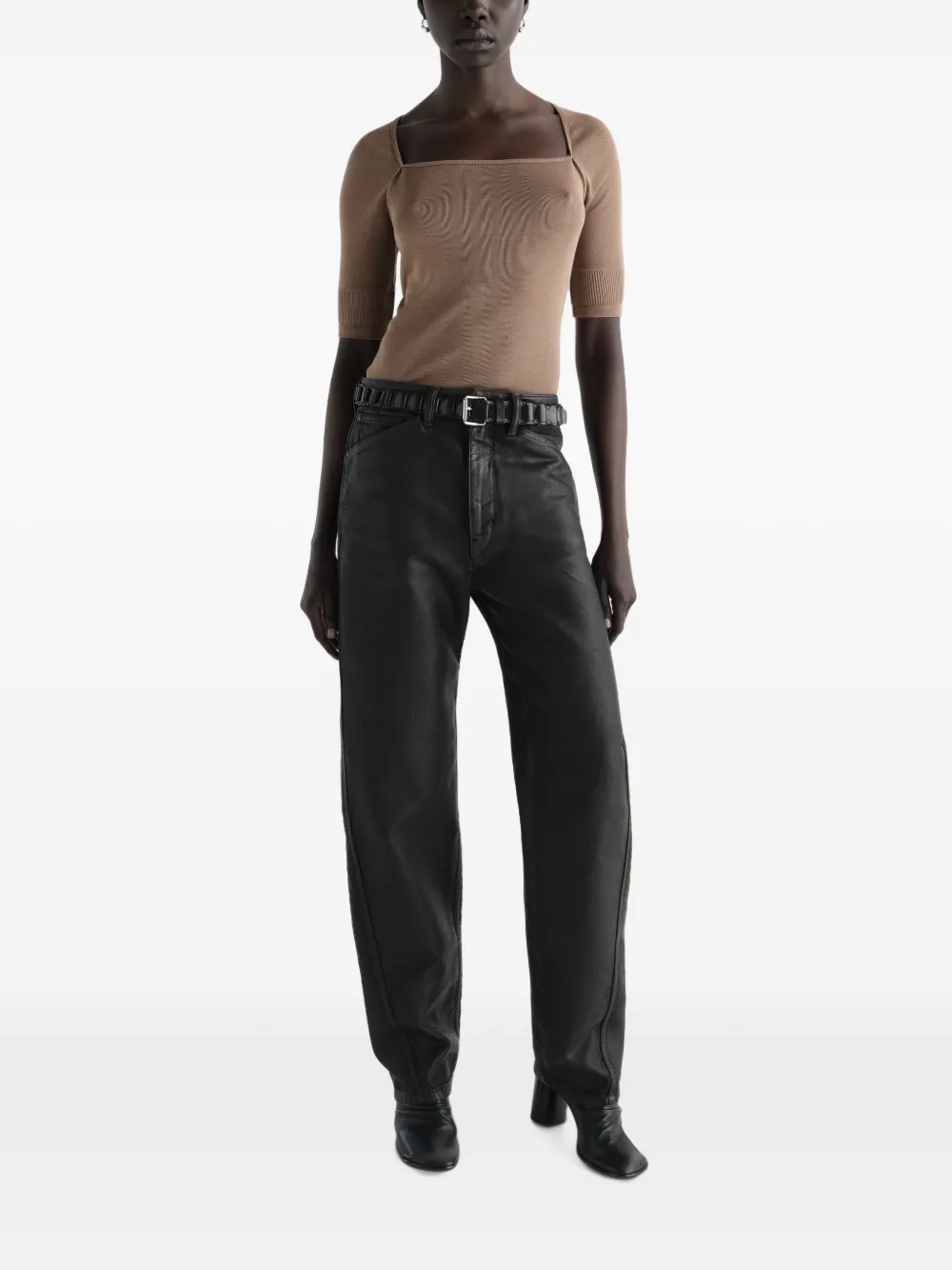 LEMAIRE Top van zijde- en viscoseblend met cropped mouwen Beige