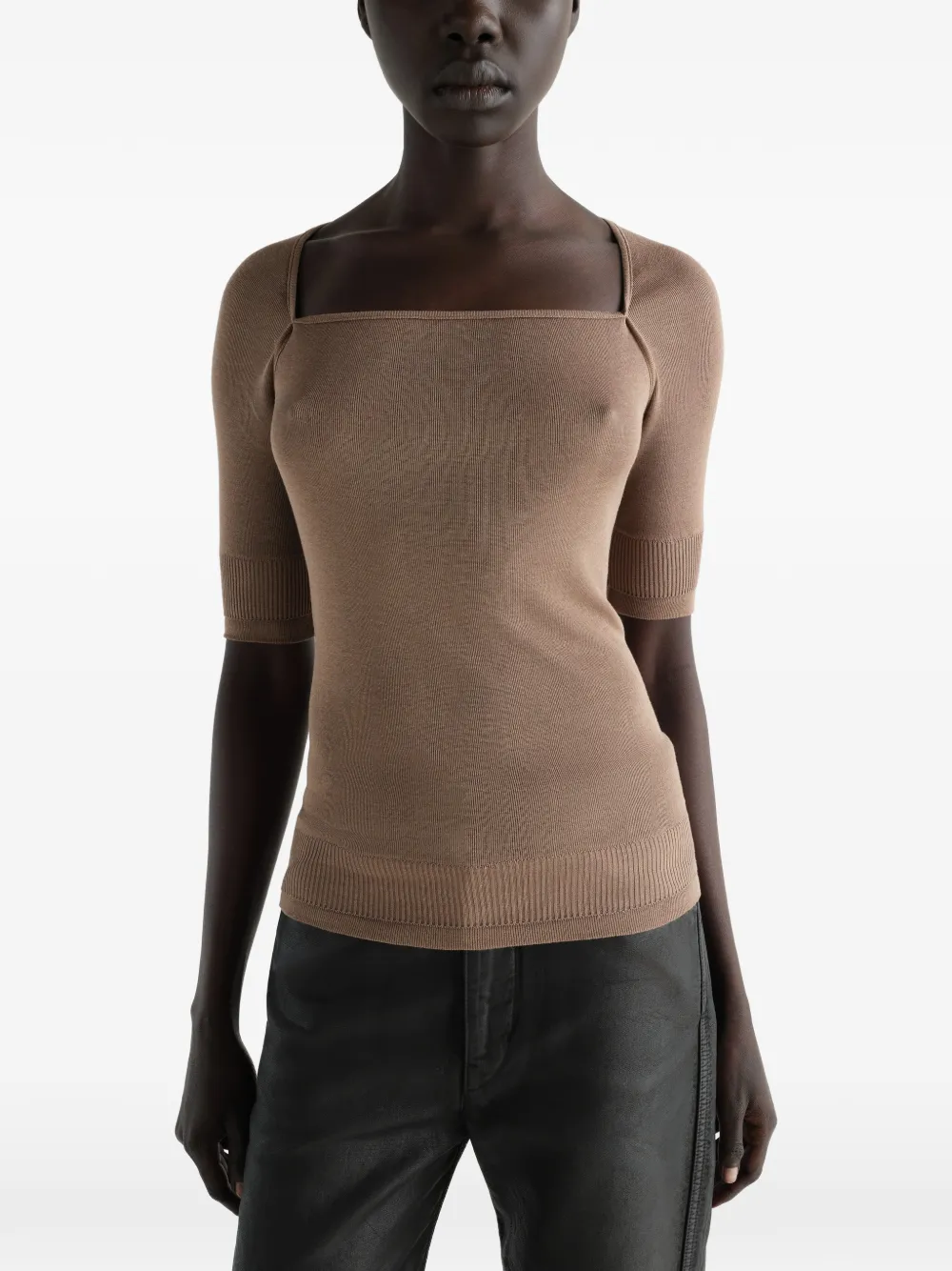 LEMAIRE Top van zijde- en viscoseblend met cropped mouwen Beige