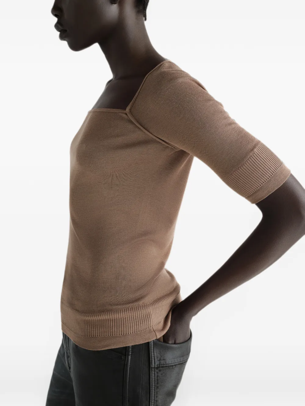 LEMAIRE Top van zijde- en viscoseblend met cropped mouwen Beige