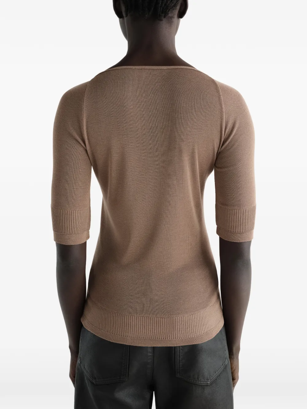 LEMAIRE Top van zijde- en viscoseblend met cropped mouwen Beige