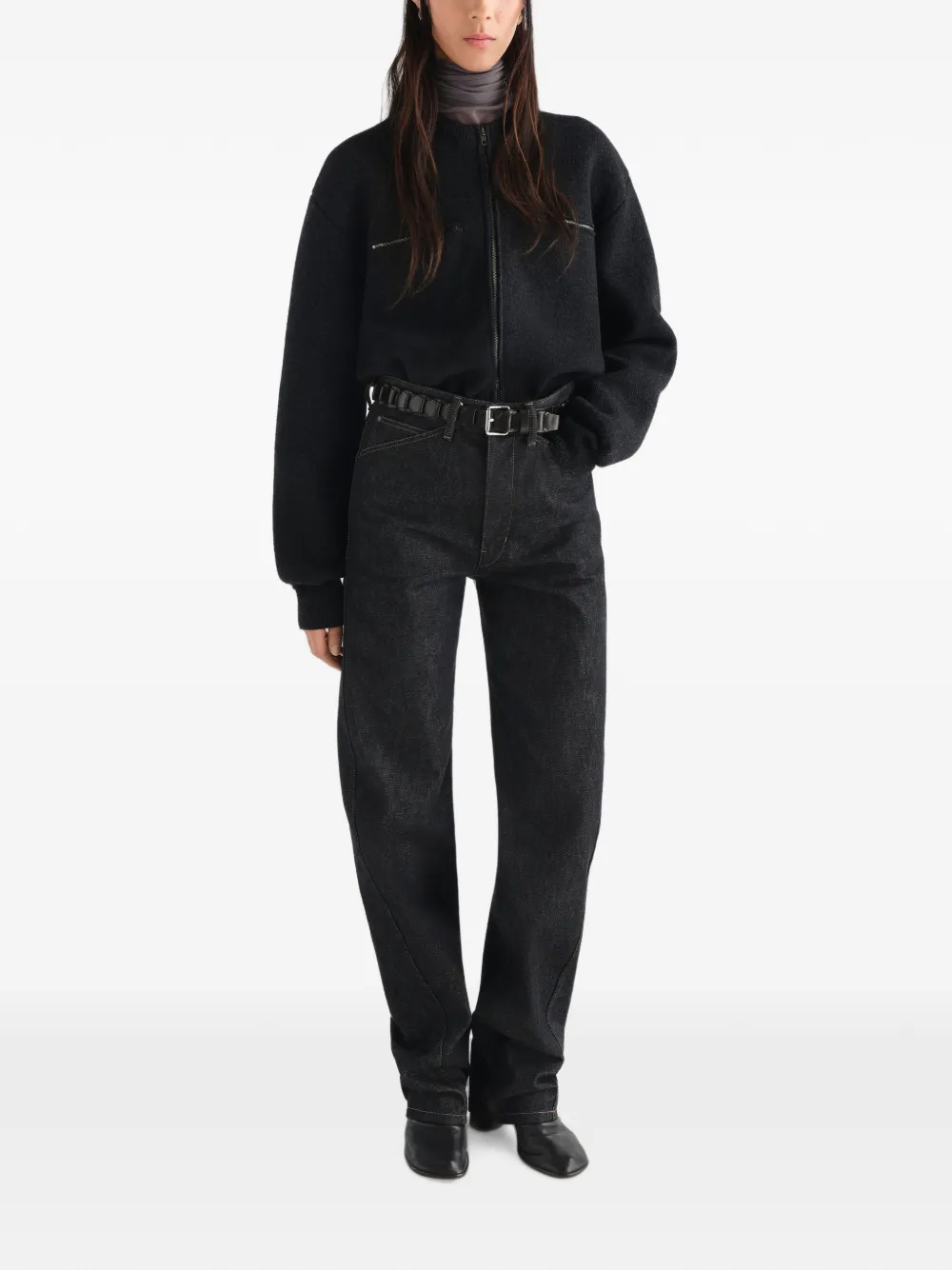 LEMAIRE Zipped Top in Alpaca Wool Blend in Black, view 2