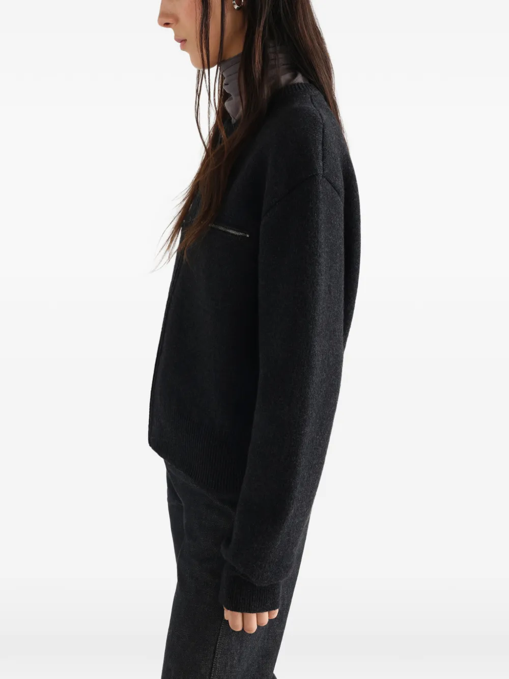LEMAIRE Zipped Top in Alpaca Wool Blend in Black, view 4