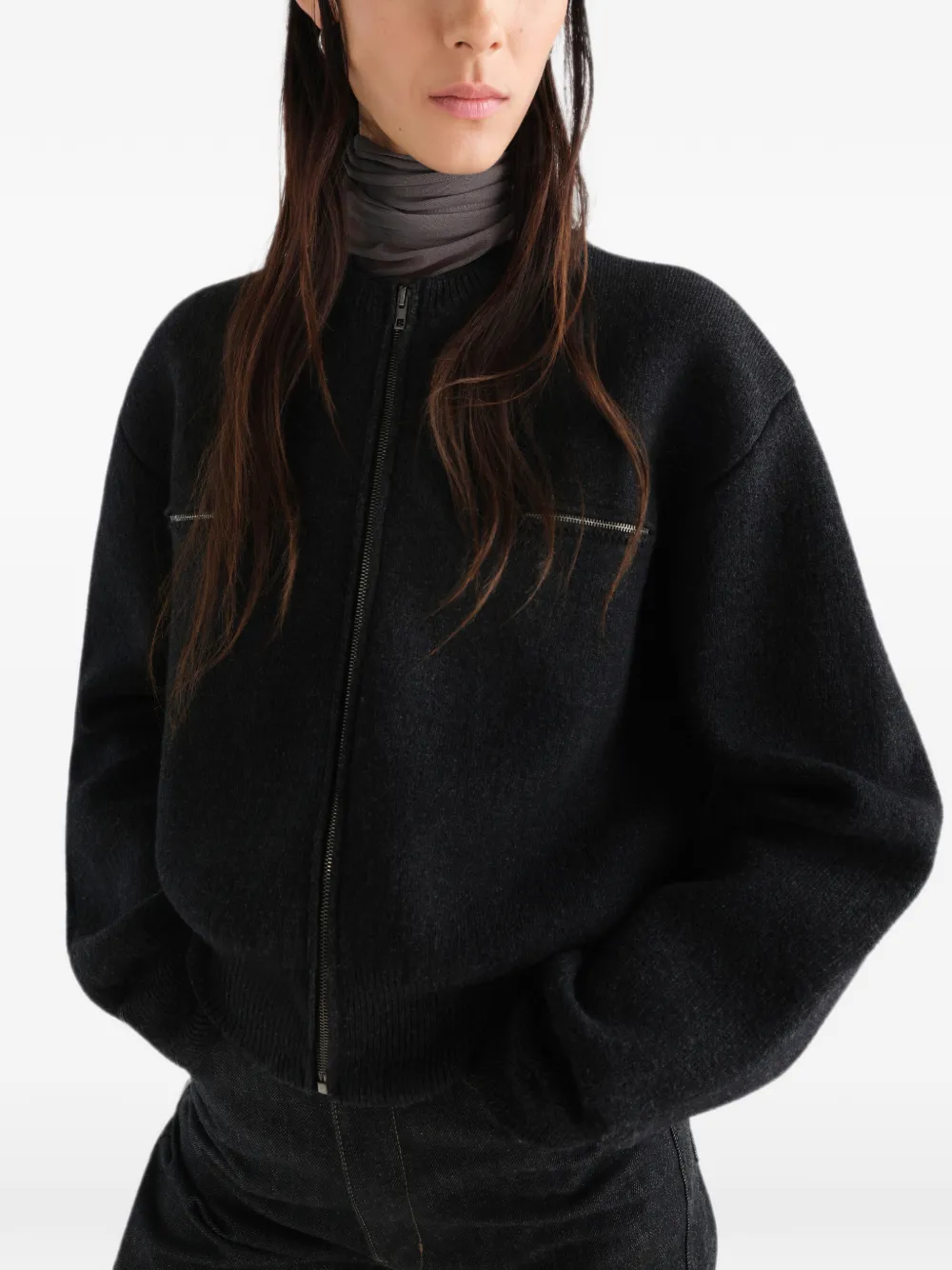 LEMAIRE Zipped Top in Alpaca Wool Blend in Black, view 5