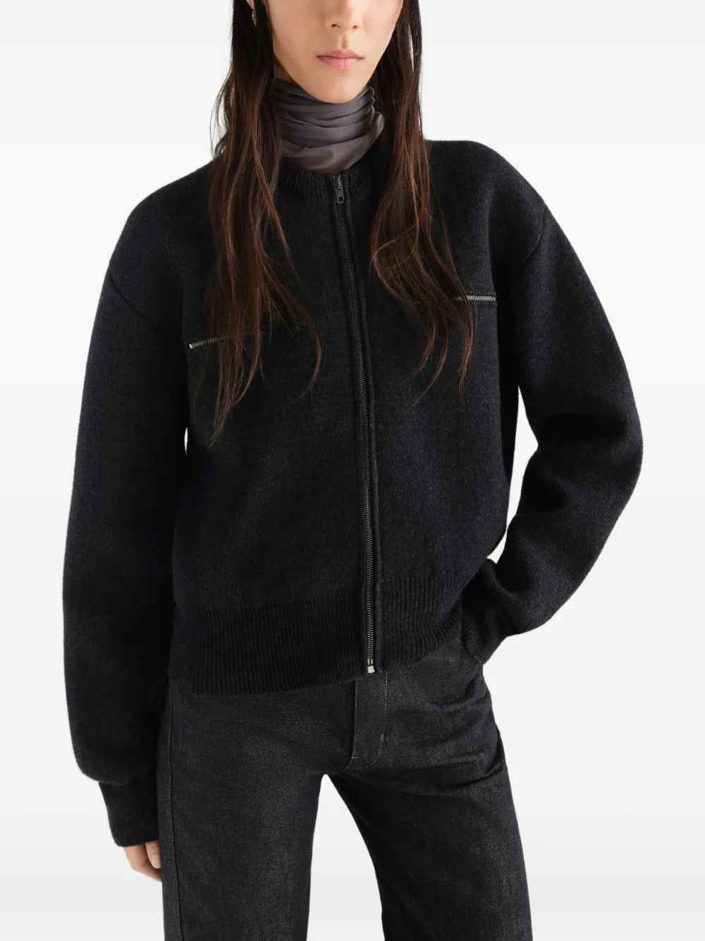 LEMAIRE Zipped Top in Alpaca Wool Blend in Black, view 3