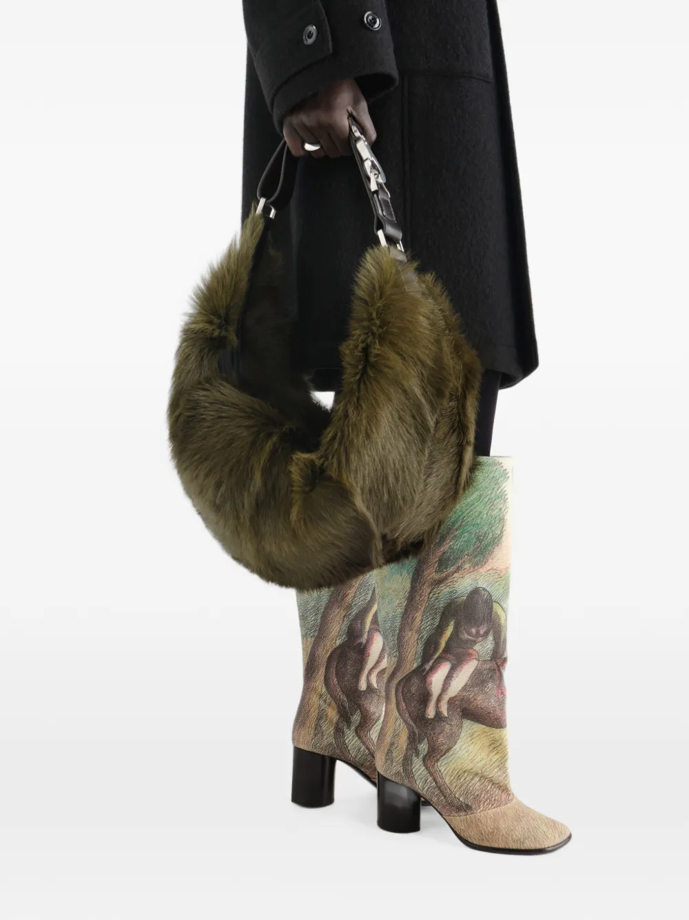 LEMAIRE Quiver Clip Bag in Long-hair Goat Leather in Green, view 2