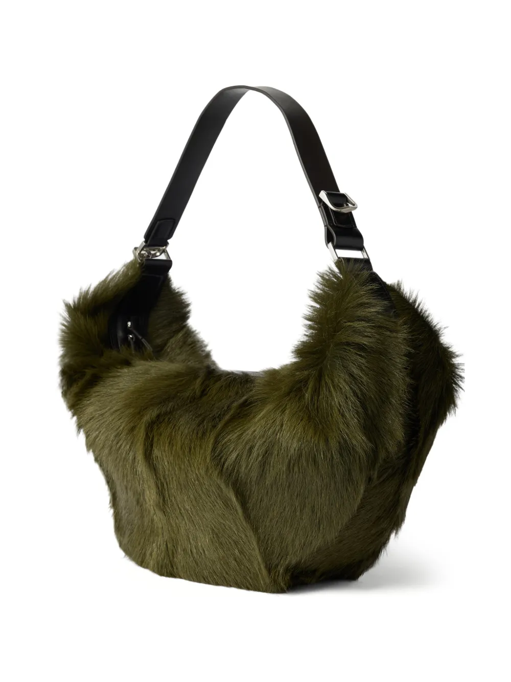 LEMAIRE Quiver Clip Bag in Long-hair Goat Leather in Green, view 4