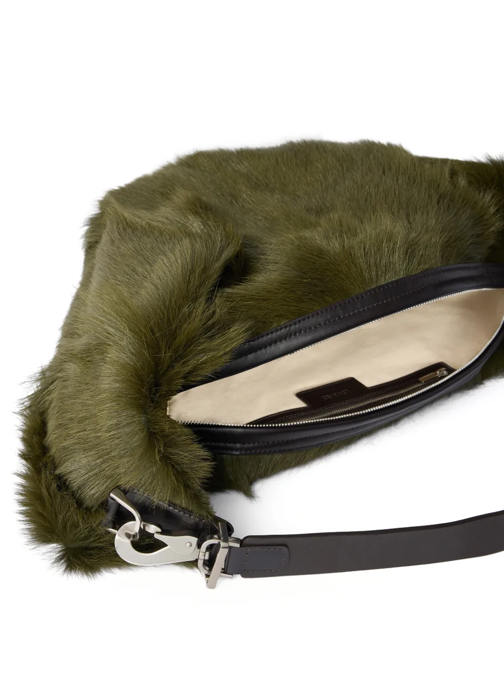 LEMAIRE Quiver Clip Bag in Long-hair Goat Leather in Green, view 5