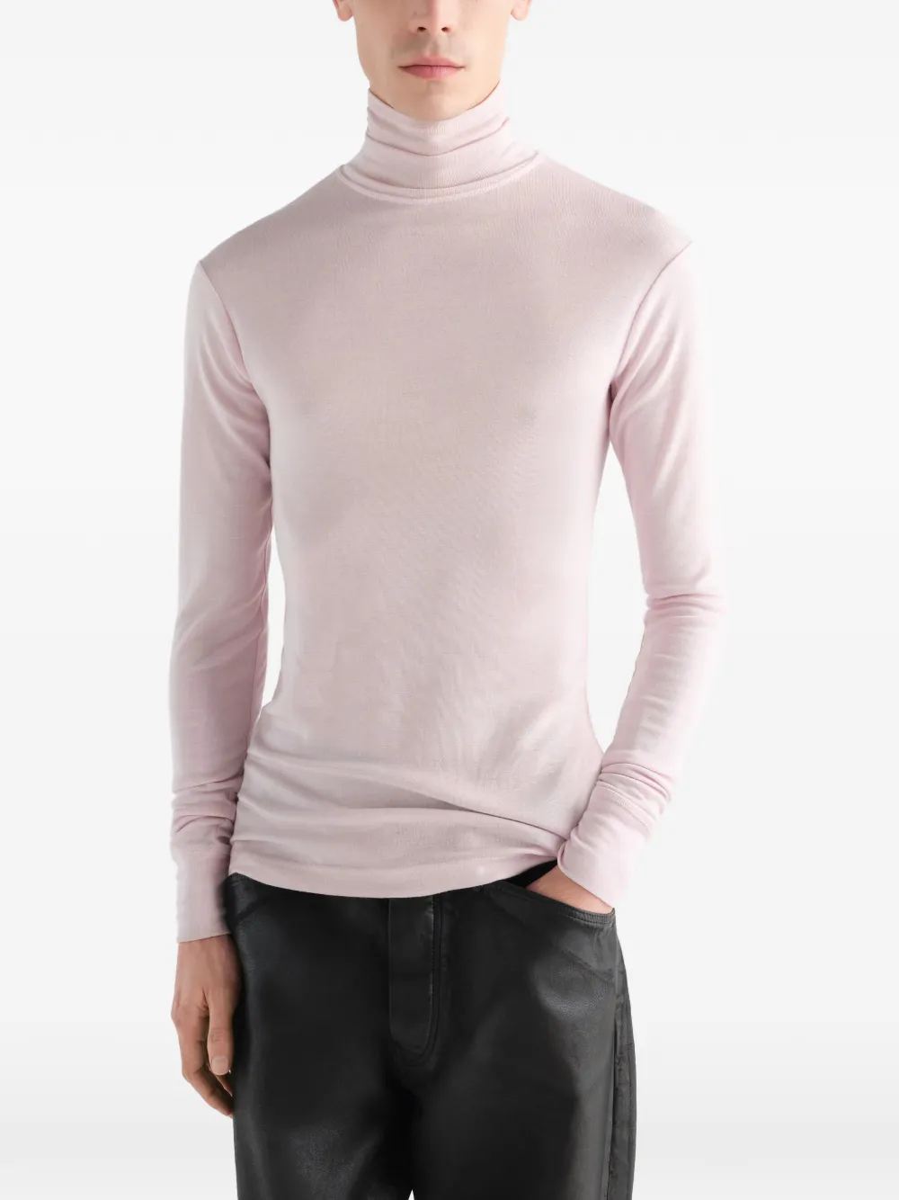 LEMAIRE Top van wol en zijden jersey met opstaande kraag Roze