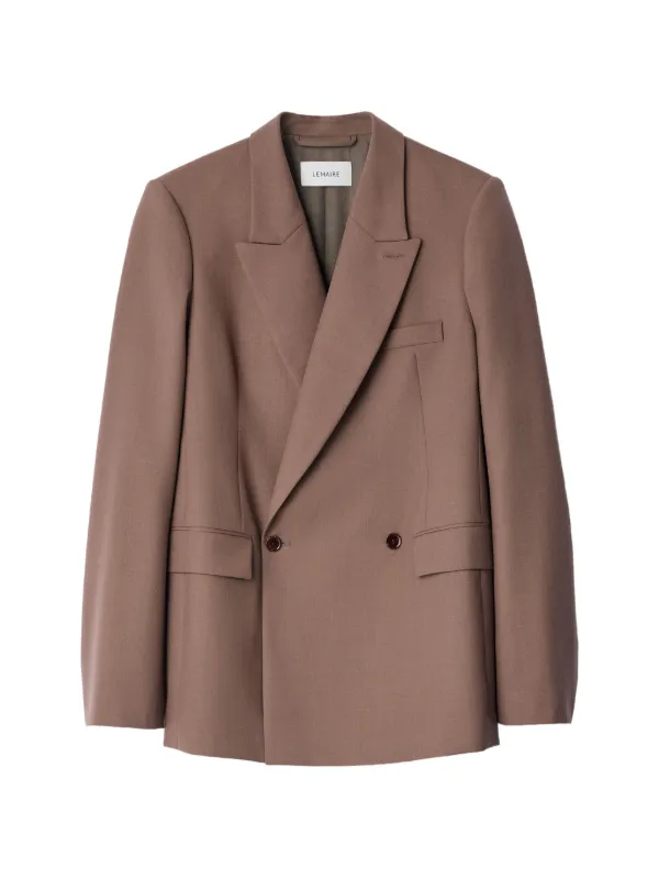 Lemaire Double-breasted Tailored Jacket in Tropical Wool Blend in Brown