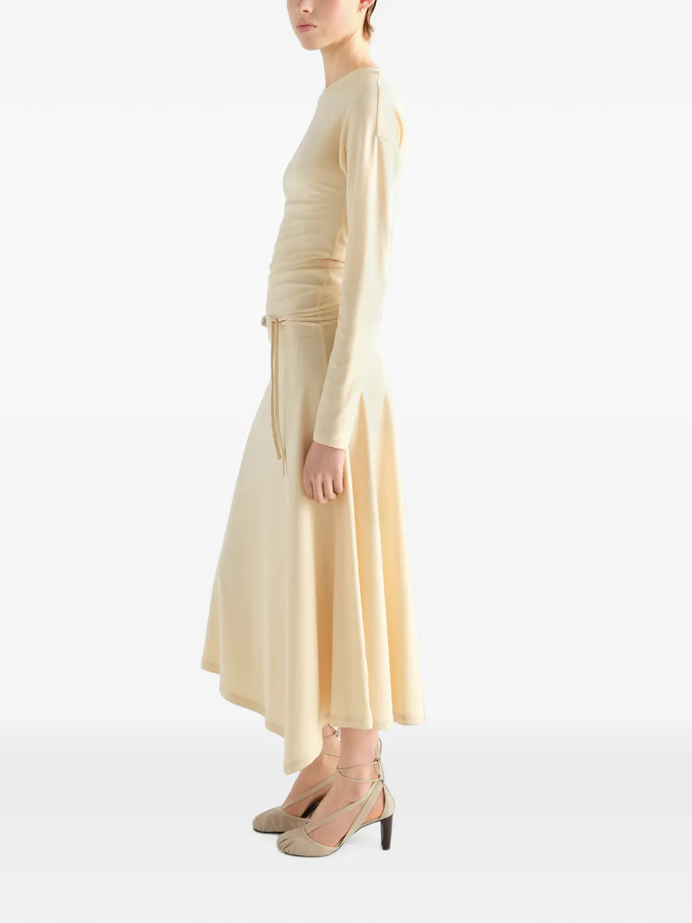 LEMAIRE Zijden jersey crêpe jurk met lange mouwen Beige