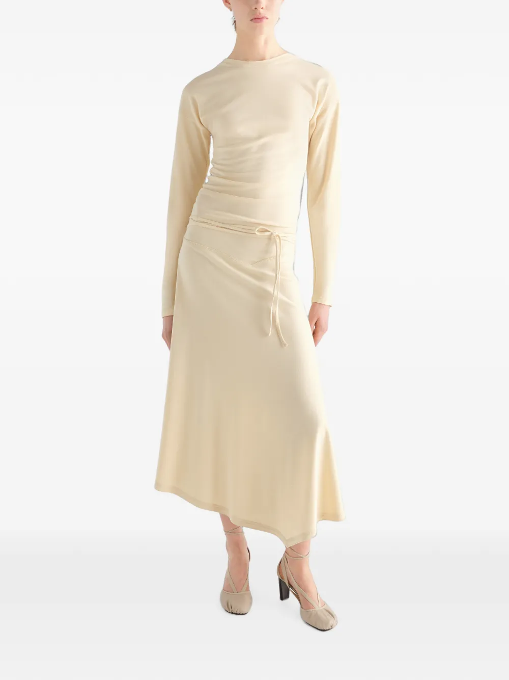 LEMAIRE Zijden jersey crêpe jurk met lange mouwen Beige