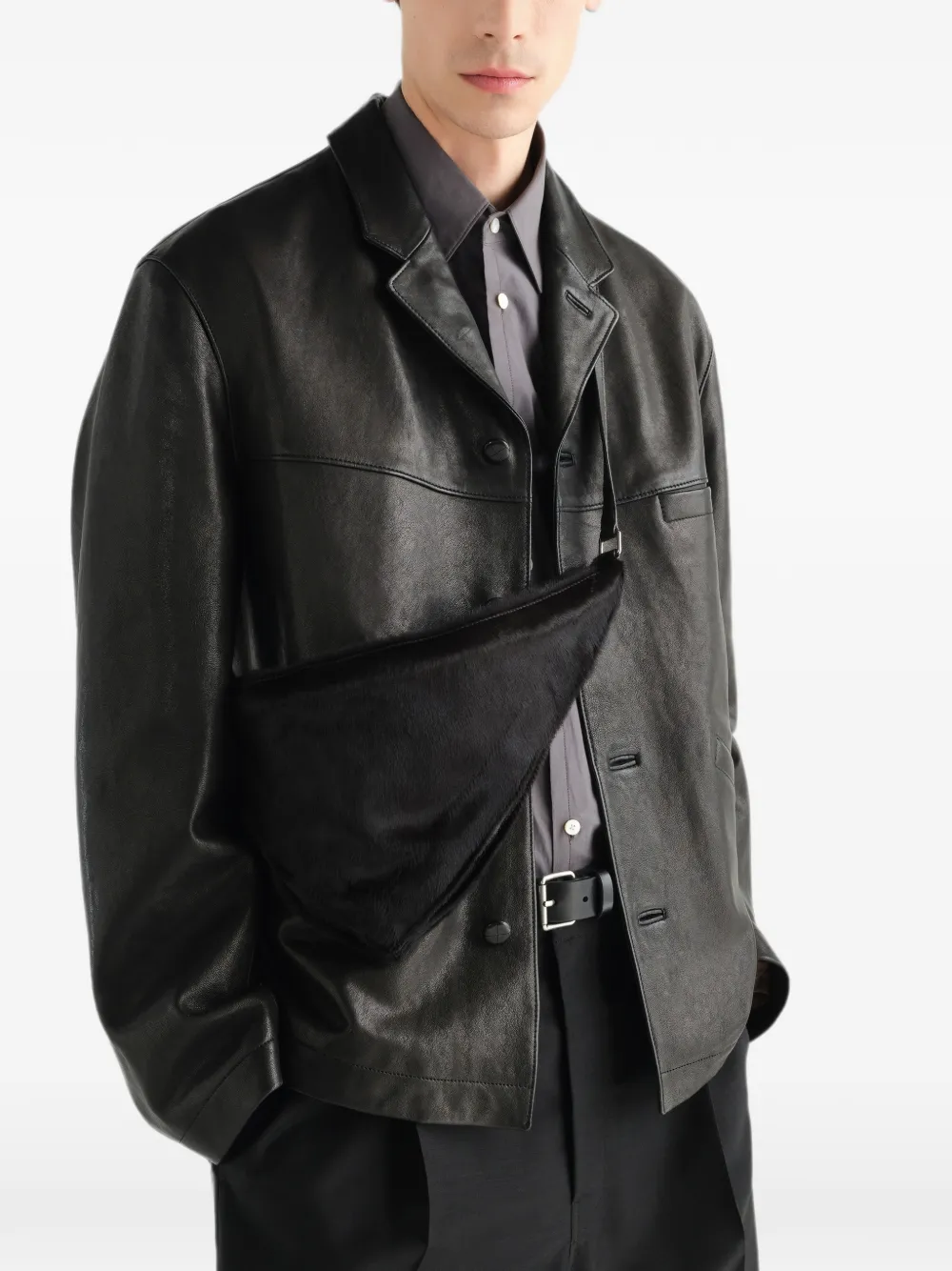 LEMAIRE Pocket Scarf leren tas Zwart
