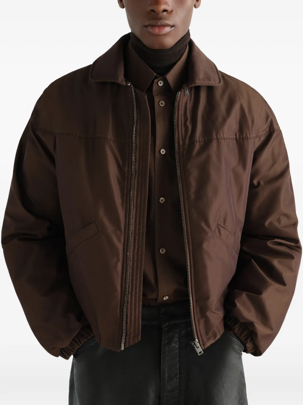 LEMAIRE quilted blouson in water-repellent canvas Bruin